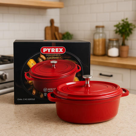 طنجرة بايركس بيضاوية 30 سم – لون أحمر  Pyrex Oval Casserole Pot 30cm – Red